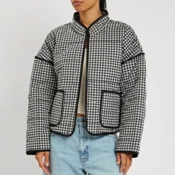 Free People Jackets & Blazers - NWT FREE PEOPLE CHLOE BLACK WHITE GINGHAM OVERSIZED JACKET